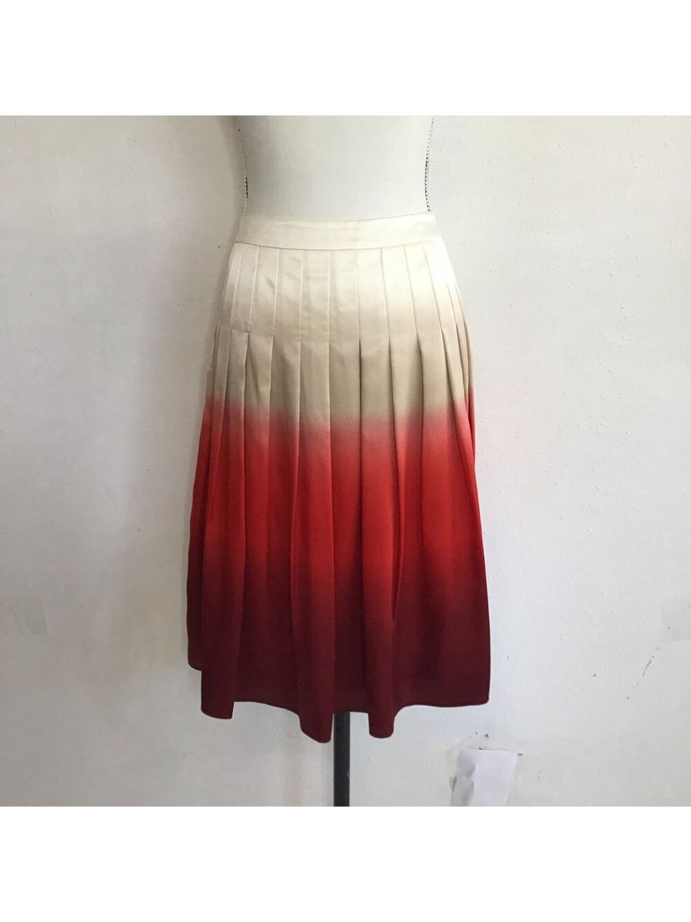 Evelyn Women Elegant Red & Beige Ombre Pleated Midi Skirt Size 8